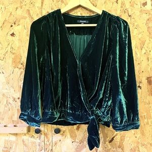 Madewell green velvet wrap top
